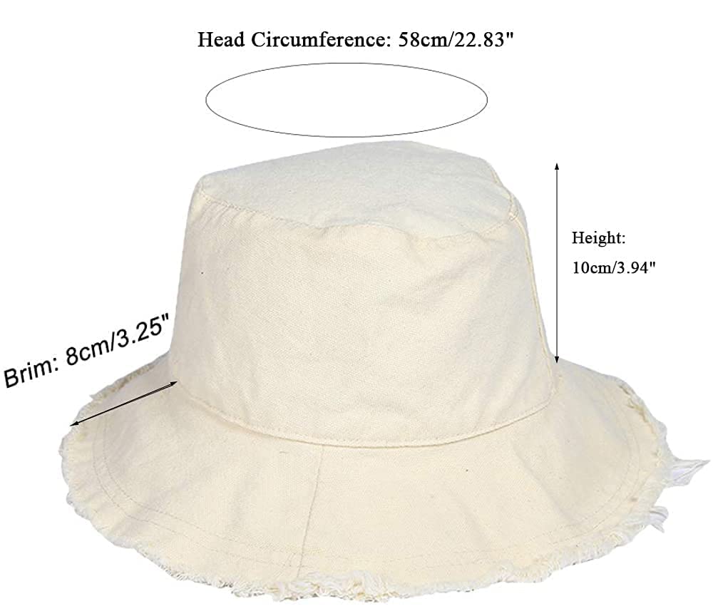 Feng Shui， Distressed-Sun-Bucket-Hat Sonnenschutz-Strandkappe aus gewaschener Baumwolle mit breiter Krempe für den Sommer