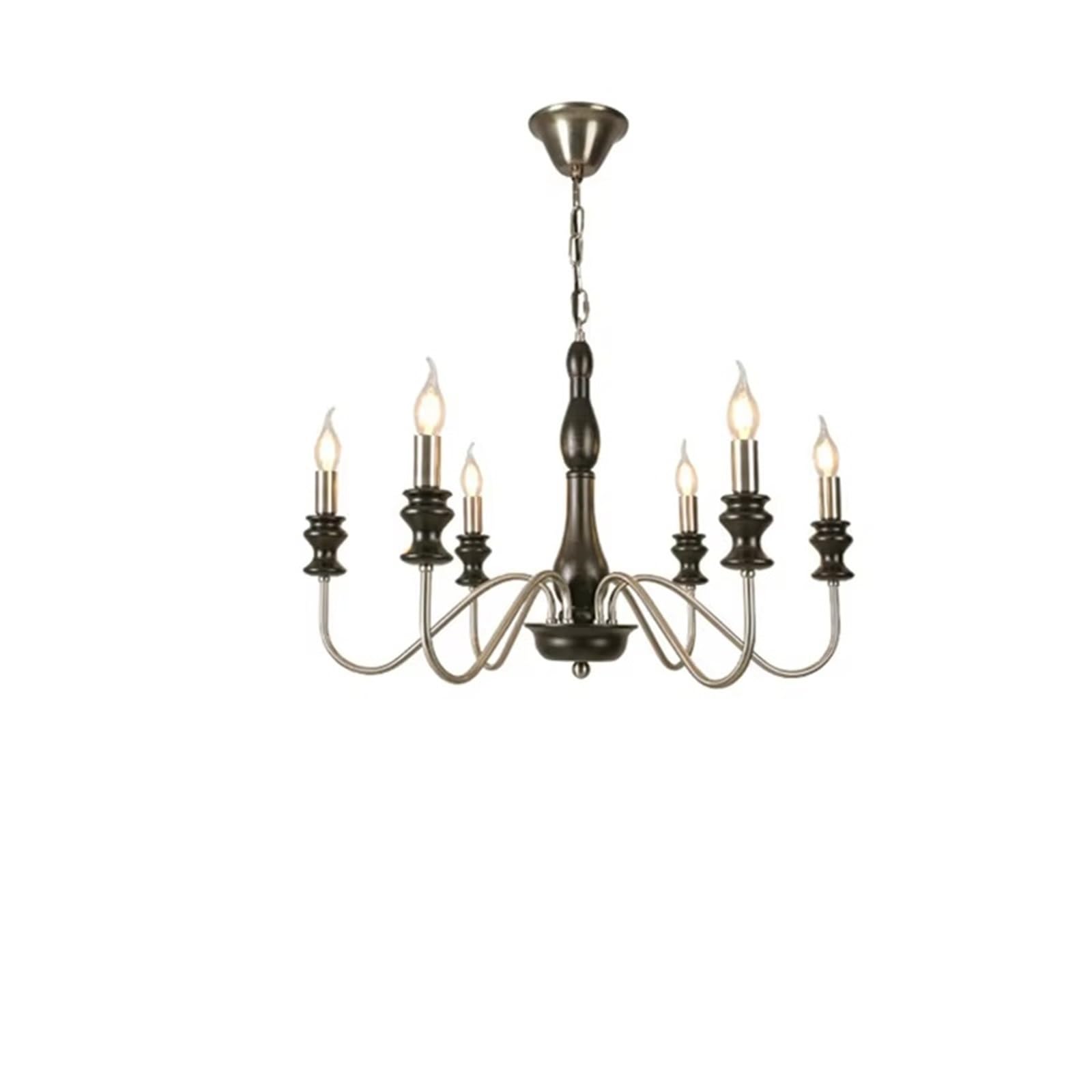 KXEcoLife Retro Style E14 Bulb Chandelier Silver Black Metal Dark Wood for Parlor Restaurant Bedroom Lighting
