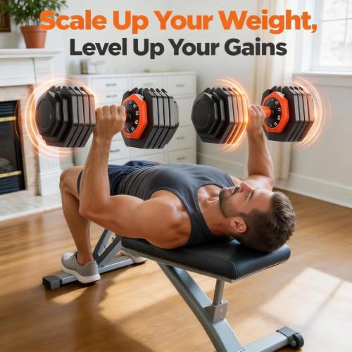 Image of FEIERDUN DB1 QuickDial Adjustable Dumbbell Set, 15-in-1 Adjustable Weights with Storage Box & App, 105lb /52.5lb Quick Change for Drop Set, Superset & HIIT Home Gym, Non-Slip Handles, 3-year Aftersale Service