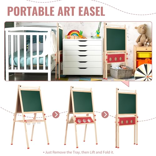 Rengue RG-KEL01 All-In-One Art Easel For Kids With Paper Roll, Adjustable Double Side Art Drawing Standing Chalkboard For Toddlers 3-12 thumb #5