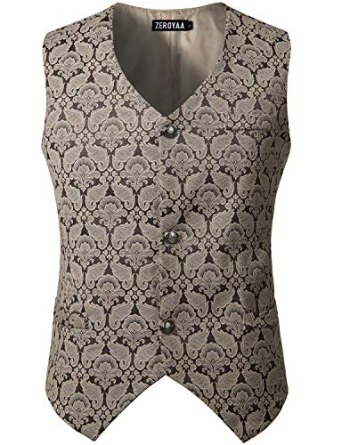 ZEROYAA Mens Single Breasted Vest Gothic Steampunk Victorian Brocade Waistcoat