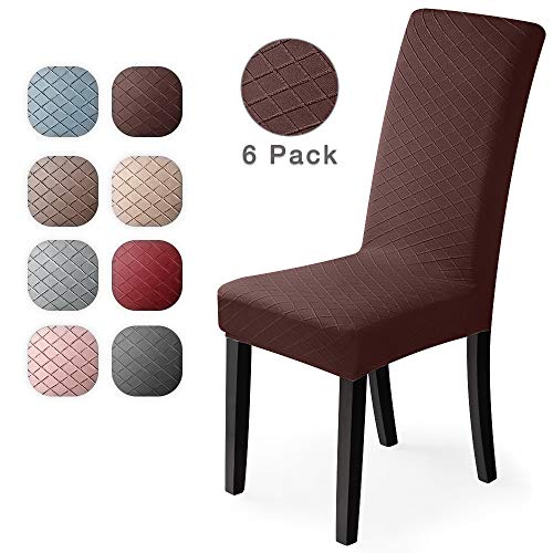 Fundas para sillas 6 Piezas Jacquard Funda de Silla Elástica Fundas elásticas Extraíbles y Lavables Comedor Cubierta de Asiento Duradera Modern Boda Decor Restaurante(Marron oscuro, Pack de 6)