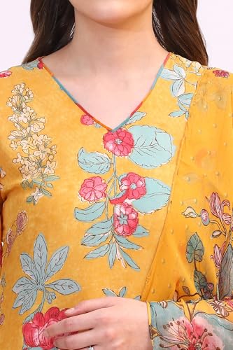 Image of W for Woman Reef Blue Floral Printed Modal Straight Kurta, Pants and Dupatta Set