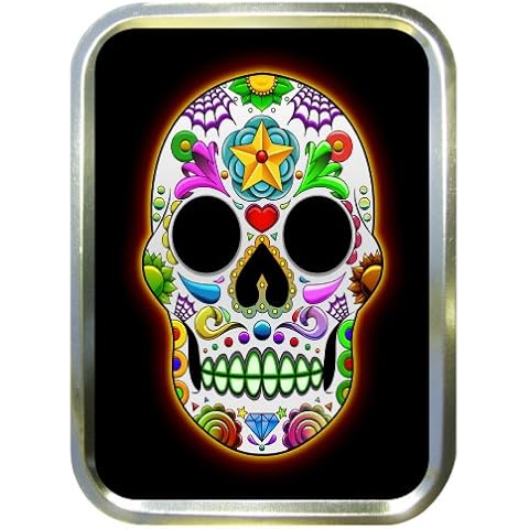DAY OF THE DEAD STAR 2oz TOBACCO TIN,PILL BOX, STASH CAN,CANDY SKULL Cover