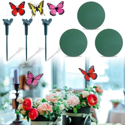 3 Pcs Butterfly Baby Shower Centerpieces for Tables, Solar Flying Butterfly Decorations with Floral Foam, Spring Party Table Decor for Girl Baby Shower, Wedding, Bridal Showers, Tea Party Decorations