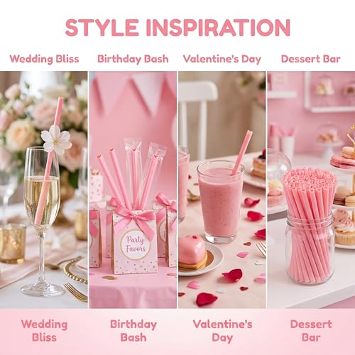 100 pitillos rosas desechables forma corazón 23 cm miniatura 5