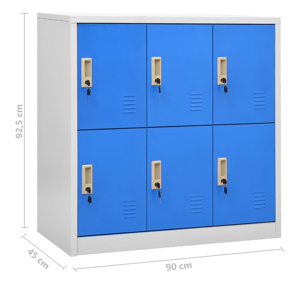 Set di 5 armadietti in acciaio grigio chiaro, blu, 90 x 45 x 92,5 cm, richiudibile, per ufficio, scuola, corridoio, balcone, spazio di archiviazione moderno