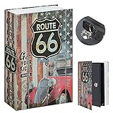 Kasten Book Safe with Key Lock, Diversion Secret Hidden Lock Box for Cash Jewelry, Fake Book Safe, 9.5'x 6.2'x 2.2', Route 66