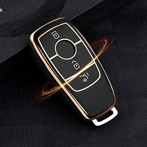OATSBASF Autoschlüssel Hülle Geeignet für Mercedes Benz, Schlüsselhülle Cover für E Klasse S Klasse TPU Schutzhülle (Goldener Rand-Schwarz) - Image 7