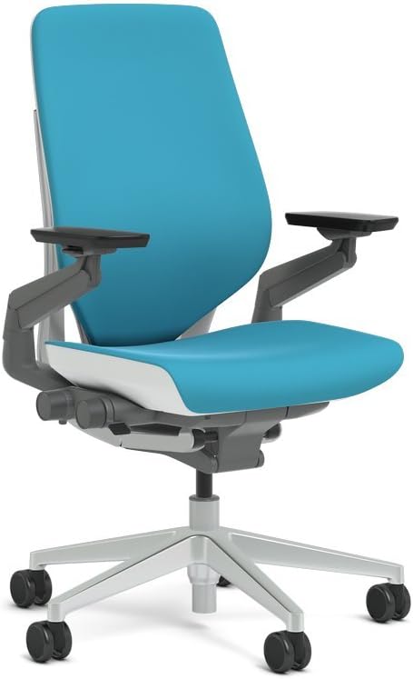 Steelcase Gesture Task Chair: Shell Back - Platinum Metallic Frame/Base/Seagull Accent - Adjustable Lumbar Support - Roll Control Hard Floor Casters