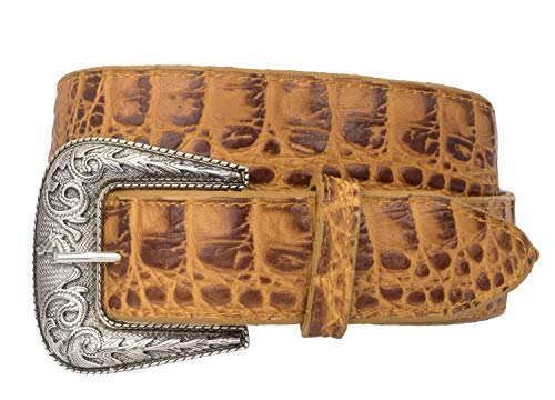 El Presidente - Mens Cognac Alligator Pattern Western Cowboy Belt Leather