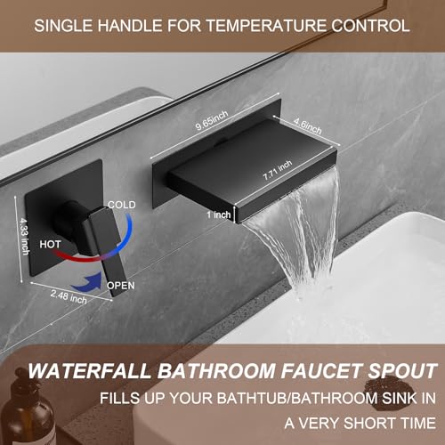 Homevacious HM-73020-B Wall Mount Bathtub Faucet Waterfall Bathtub Single Lever Sink Filler Set thumb #1