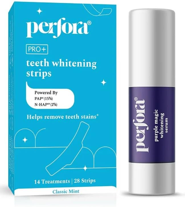 Perfora Teeth Whitening Combo | Purple Serum - 30ml & Teeth Whitening Strips - 14 Treatment | Enamel-Safe & Sensitivity-Free Teeth Whitening Oral Care Formula For Tooth Stain Removal | Pack Of 2