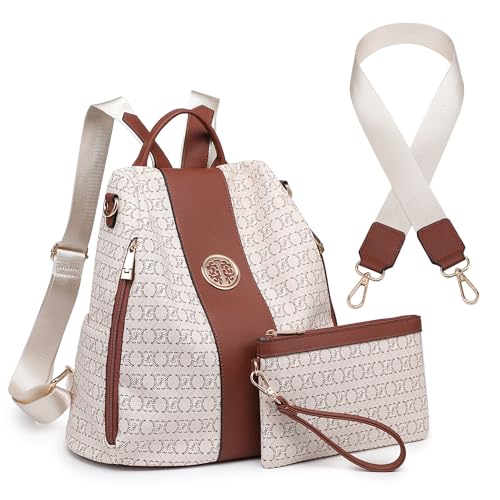 Mochila feminina MKP COLLECTION moderna, com vários bolsos, antifurto, bolsa de ombro e de viagem, 2 unidades, 0-Bege, 11.8'L x 5.5'W x 14'H