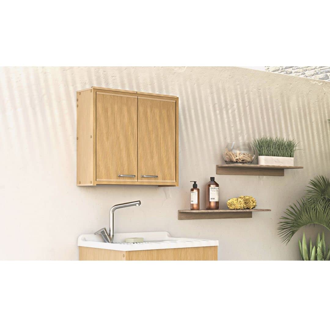 Negrari Armario de Pared de PVC F760PFAM de Resina PVC, Resistente a la Humedad, se suministra con Kit de Montaje, Interior/Exterior, 59 x 21 x 59 cm, Fresno