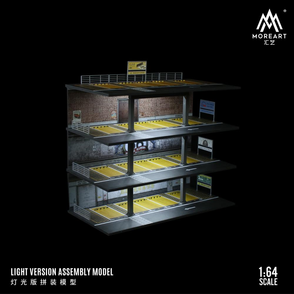 1:64 Diorama Garage Modello, Illuminazione LED 4 piani Parcheggio Scena Display Case, per 1:64 Diecast Modellino Auto Vetrina Modello, Edificio