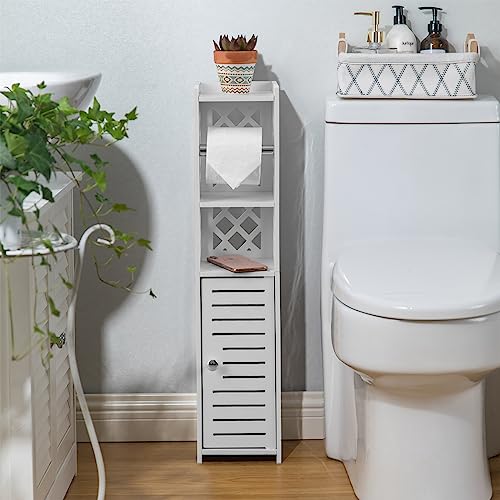 H HUIYKALY Toilet Paper Storage: Toilet Paper Holder Stand with Roller for Small Space,White
