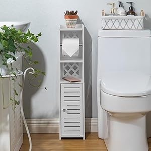 Toilet Paper Storage,Toilet Paper Holder Stand,Bathroom Stand with Toilet Paper Holder Insert,Slim Storage Cabinet for Small Space,White by H HUIYKALY