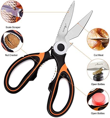 Anecity Heavy Duty Kitchen Scissors, Sharp Kitchen Scissors Multipurpose Utility Stainless Steel Scissor, Kitchen Shears for Chicken, Poultry, Fish, Meat, Vegetables, Herbs, BBQ, Bones, Flowers, Nuts