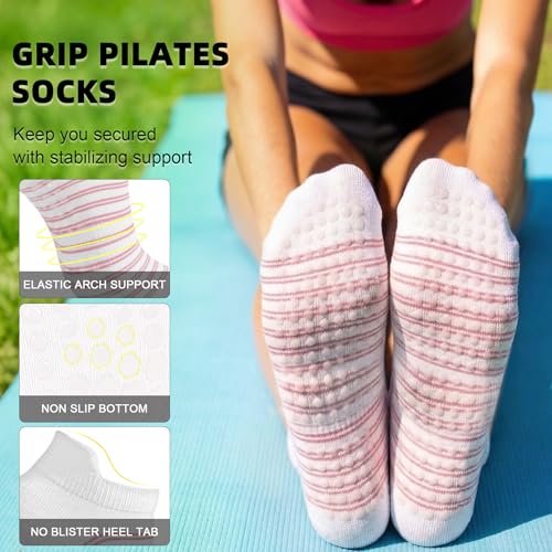 Image of yeuG Pilates Socks for Women Non Slip Grip Socks for Yoga, Barre, Hospital, Barefoot Grippy Yoga Sock Womens Gifts 4 Pairs