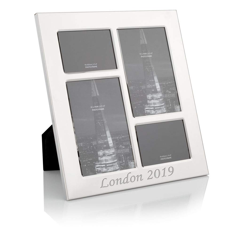 Personalised Multi Aperture Collage Polished Silver Frame With Stand - Engraved With Your Custom Text