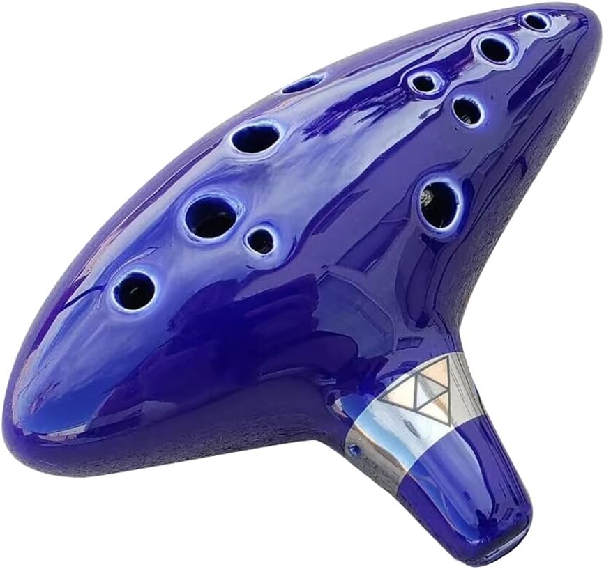 Legend of Zelda Ocarina of Time 12 Hole Alto Triforce Link Ocarina Zelda Cosplay Ceramic Exclusive Replica by AWEF (Dark Blue)