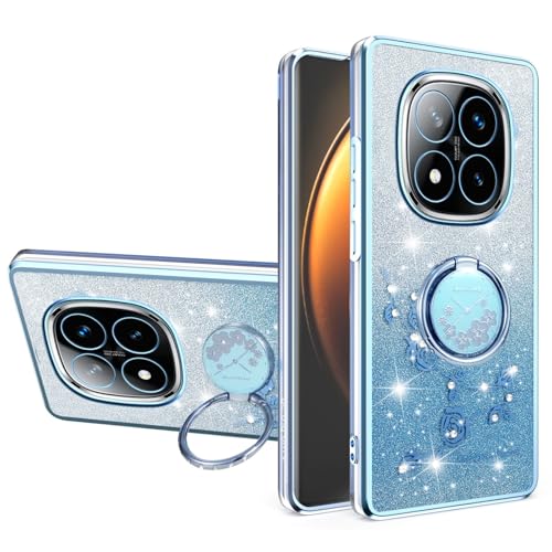 Coque Xiaomi Redmi Note 15 Pro 4G antichoc à paillettes et fleurs plaquées avec anneau