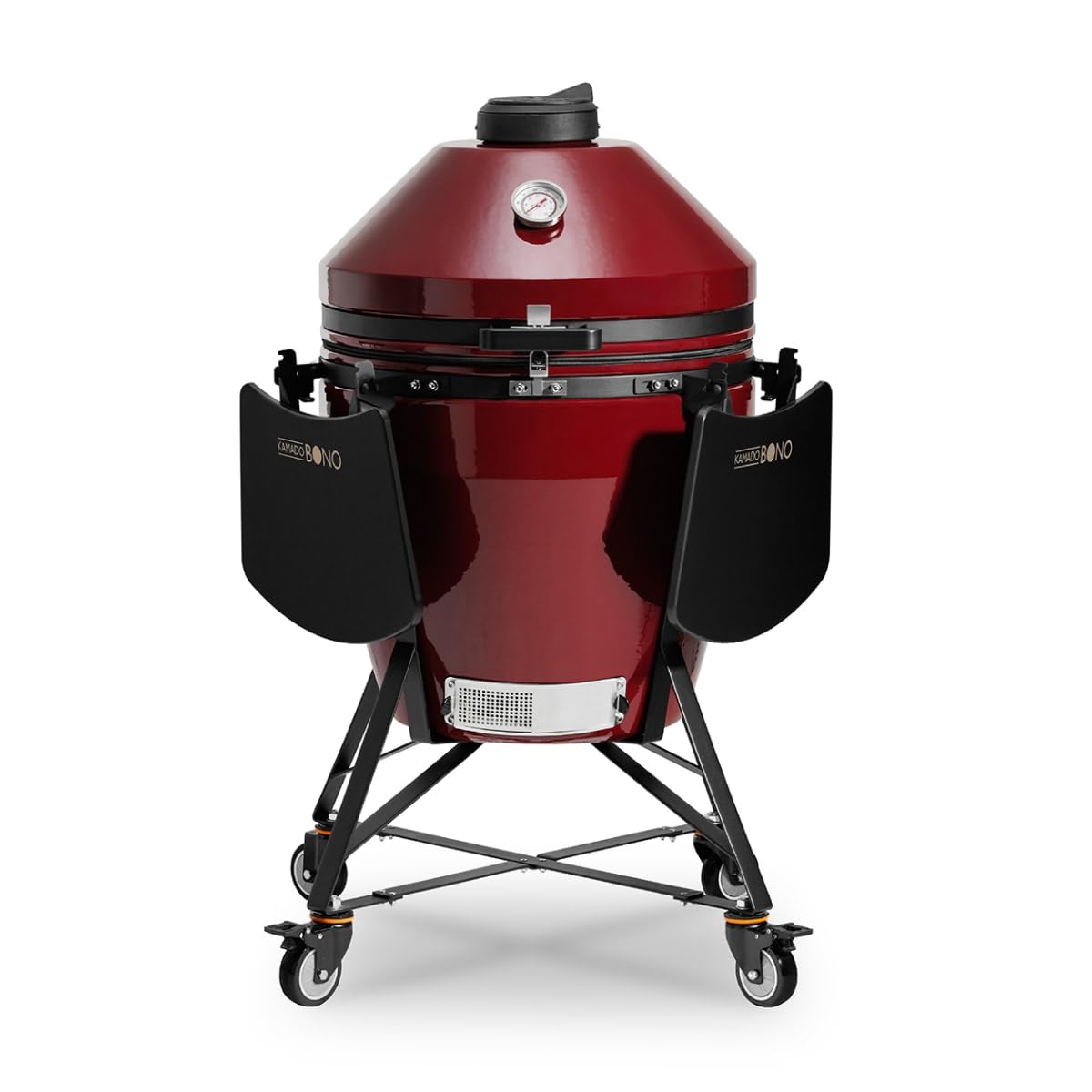 Kamado Bono EVO Grande 64 cm Keramikgrill Royal Red – Extra großer Kamado Grill Ø52 cm Grillfläche, 3-Ebenen GrillMax System, mit Wagen, Seitentischen & Zubehör