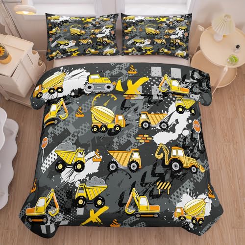 Image of Peopleareok Construction Truck Kids Comforter Set for Boys Twin (68x86 Inch), 2 Pieces Construction Excavator Truck Bedding Sets for Toddler Children, Super Soft Microfiber Comforter with 1 Pillowcase