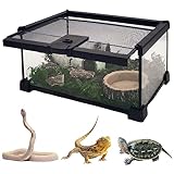爬虫類 ケージ 飼育ケージ 両生類 トカゲ ケージ 爬虫類 飼育ケース 温度湿度計付き 爬虫類テラリウムタンク 昆虫飼育ケース 透明 通気ケージ 給餌箱 飼育容器アクリル 換気が良い 給餌ケージ ボックス 亀 トカゲ ヤモリ 蜘蛛 30*20*16cm