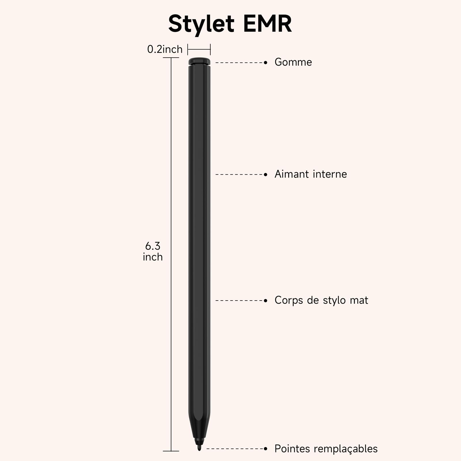 Stylet pour Remarkable 2, Stylet EMR avec Gomme, Sensible à l'inclinaison, Niveau de Pression 4096, Rejet de Paume et Adsorption Magnétique, Stylus Compatible avec Remarkable 2/1/Kindle Scribe