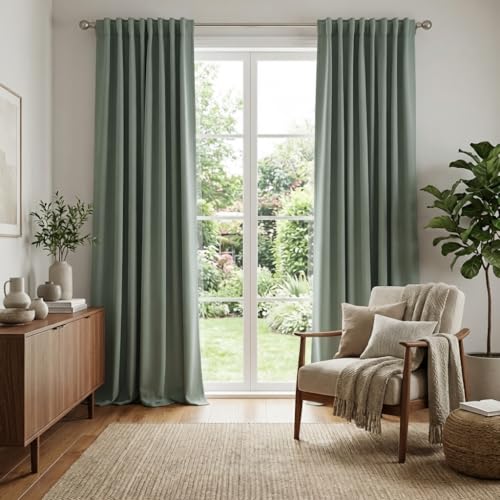 Image of RYB HOME Blackout Curtains for Living Room, Privacy Thermal Insulating Window Treatment Drapes for Bedroom Dining Home Office Basement, W 42 x L 84 inches, Sage Green, 2 Panels