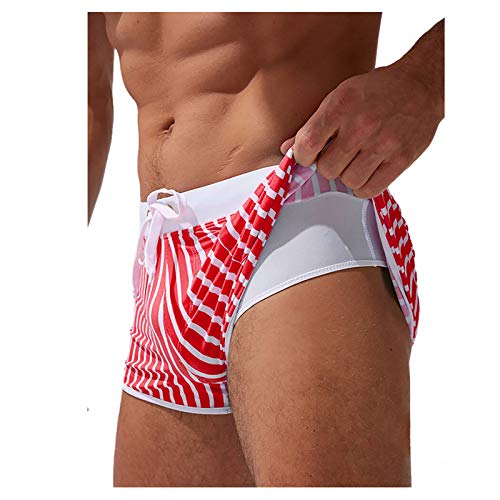 Men's Double Strapless Beach Pants Vertical Stripe Tie Swimming Trunks Quick Dry Swim Shorts Bathing Suits Short Pant
