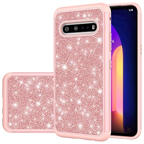 Yodueiv Handyhülle für LG V60/für LG V60 ThinQ 5G Hülle für Mädchen & Frauen, süßer Glitzer Bling Sparkle Defender Heavy Duty Cover Hüllen für LG V60 ThinQ 5G (Roségold)