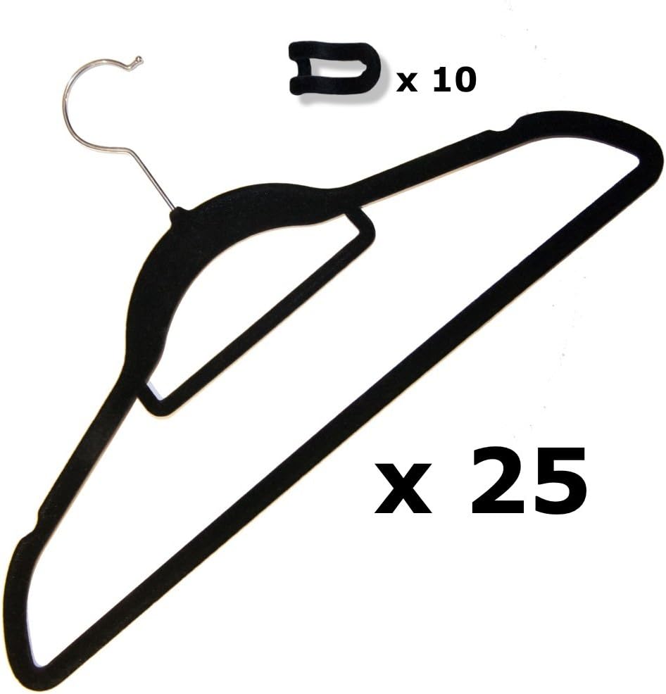 Amanda Maree Homeware Velvet Hangers Space Saving Thin Black Set of 25 with Soft Grip for Suits, Shirts, Trousers.