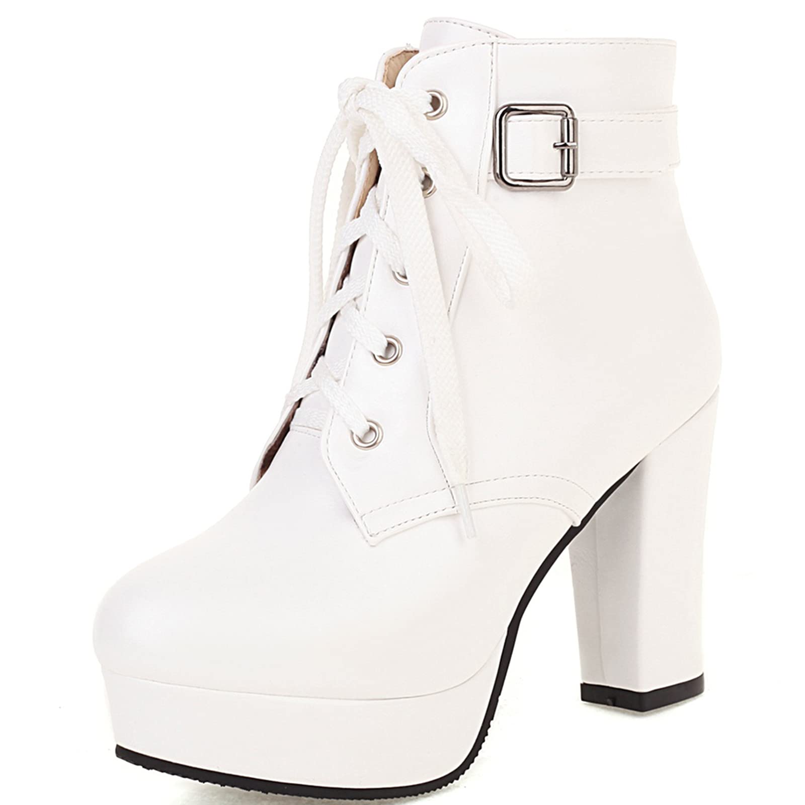 CHICMARK Elegant Lace-up Ankle Booties with Platforms for Women