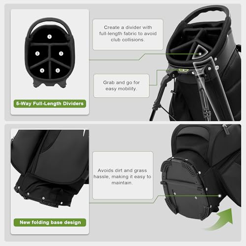 UNIHIMAl Lightweight Golf Stand Bag with 5 Way Full-Length Dividers, Semi-Concealed Stand, Folding Base, Adjustable Dual Straps and 8 Pockets
