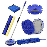 Autowaschbürste Waschbürste Auto mit Teleskopstiel 160cm Autowaschmopp Langer Griff 180 ° Drehung Multifunktionale Reinigungsbürste Auto für Wohnmobil Wohnwagen Fenster Trucks KFZ RV LKW (Blau)