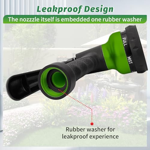 Image of AUTOMAN-Garden-Hose-Nozzle, 2 Pack ABS Water Spray Nozzle with Heavy Duty 7 Adjustable Watering Patterns,Slip Resistant for Watering Plants,Lawn& Garden,Washing Cars,Cleaning,Showering Pets - Green