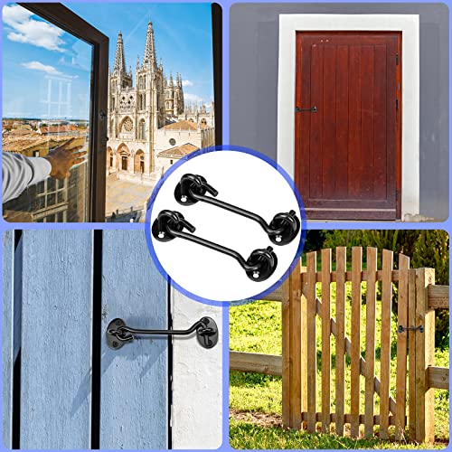 4 Pack Hook And Eye Latches 4 Inch Black Stainless Steel Barn Door Lock Solid Hook Door Latch With Screws For Gate Cabin Window #TOP7