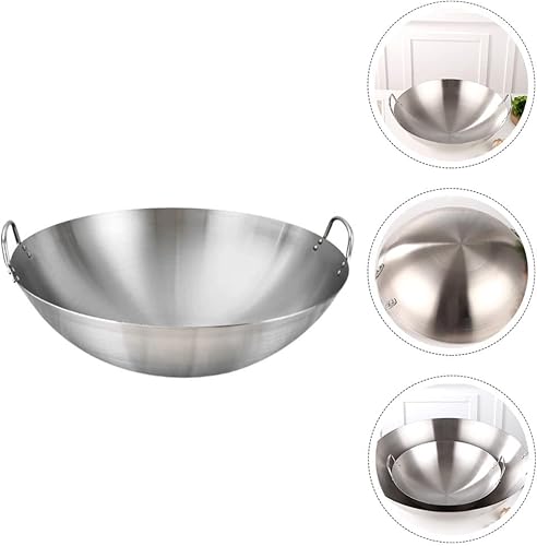 Miniatura 8 de Cabilock Wok de acero inoxidable Wok de acero al carbono, sartén antiadherente con tapa, sartén para saltear wok wok antiadherente con doble asa