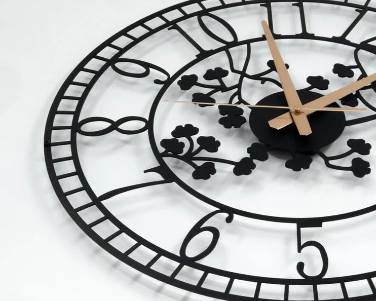 Image of Stylish Metal Analog Wall Clock for Living Room, Bedroom, Office, Kitchen, Home and Hall | Antique Fancy Big Size Modern Wall Watch for Home Decor (Style-5, 40CM)