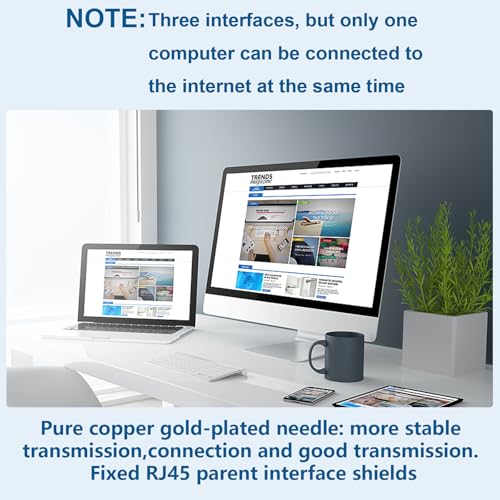 Image of esbeecables RJ45 Ethernet Splitter Cable,RJ45 1 Male to 3 x Female LAN Ethernet Splitter Adapter Cable Suitable Super Cat5, Cat5e, Cat6, Cat7 LAN Ethernet Socket Connector Adapter