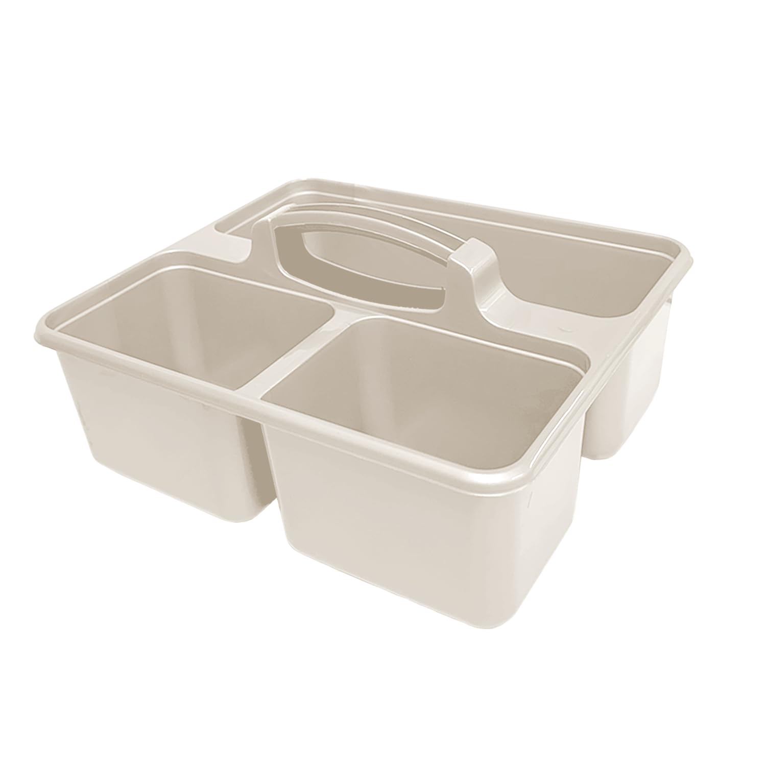 Optimal Products 2 & 3 Sections Compartments Plastic Large Caddy Kitchen Cleaning Tools Carry Tray Tidy Organiser With Handle UK (3 Compartments Taupe)