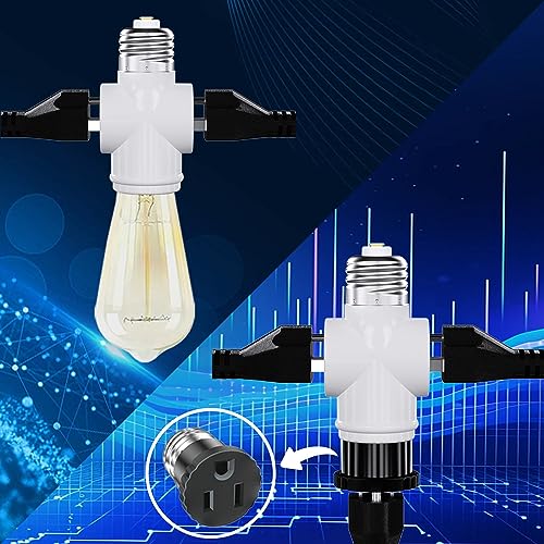 2 pack light socket to plug adapter convert e26 light socket to 3-prong outlet adapter and light bulb socket white