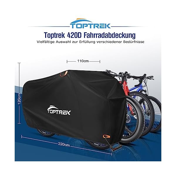 toptrek Fahrradabdeckung wasserdicht, Fahrradgarage 420D Oxford-Gewebe, Regenschutz Fahrrad für jedes Wetter, Fahrradschutzhülle mit Beutel, Fahrradplane 220×120×110cm fahrradabdeckung für 3 fahrräder – Bild 3