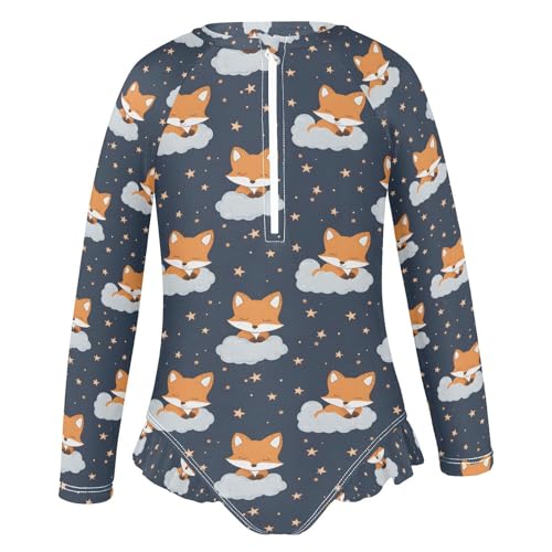 ALAZA Fox Star Animal Girls One Piece Swimsuit Long Sleeve Rash Guard Swimsuits UV 50+ Swimwear Zipper2