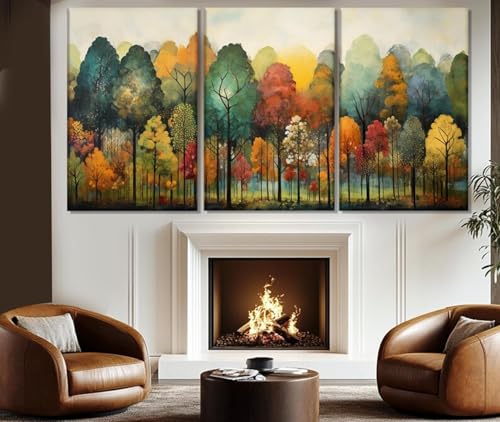 Peinture aquarelle de forêt imprimée sur toile triptyque abstrait 70x100cm