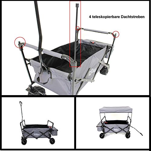 TRUTZHOLM Bollerwagen faltbar mit Dach 105 l Handwagen Gerätewagen Transportkarre Transportwagen drehbare Vorderräder 75 kg Tragkraft