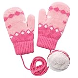Bawnhaw Toddler Warm Knit Mittens for Kids Girls Boys Winter Gloves Soft Thick Fleece-Feel-Lined with Neck String in Cold Weather